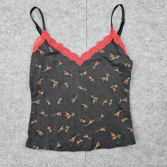 Vintage Victoria's Secret Camisole Womens Small Y2K Black Floral Tank Layering - Picture 1 of 6